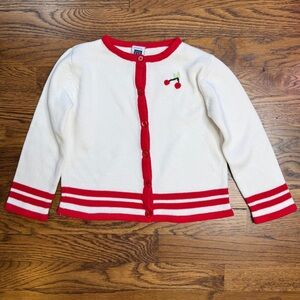 Baby Gap Factory Store Girls Cherry Embroidered Knit Cardigan White & Red 4